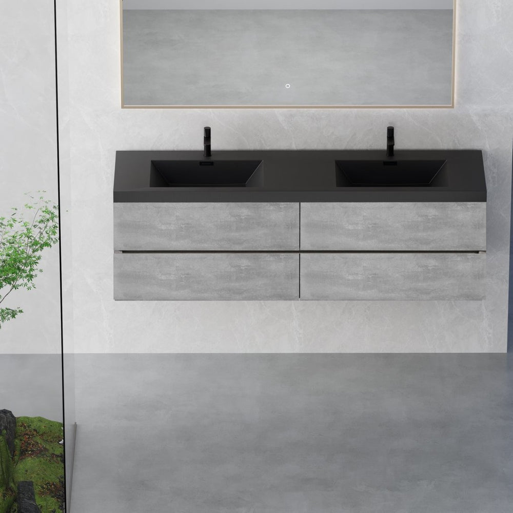 English Elm 72'' Floating Double Vanity Smoked Walnut Fluted Mdf Cabinet with Quartz Basins W1920P385532