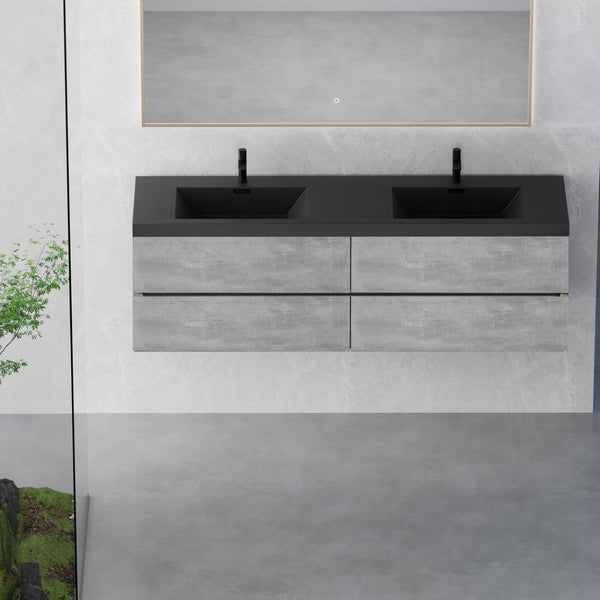 English Elm 72'' Floating Double Vanity Smoked Walnut Fluted Mdf Cabinet with Quartz Basins W1920P385532