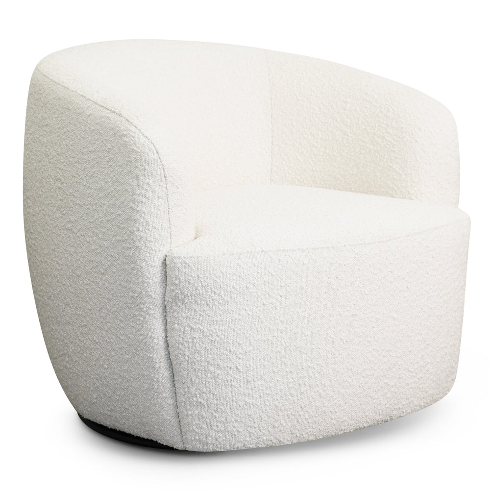 English Elm Ashcroft Furniture - Hot Mina White Boucle Swivel Chair — Plush Teddy Bouclé Upholstery, 360° Steel Swivel, Solid Wood Frame, No Assembly (30x33x31) B183P315112