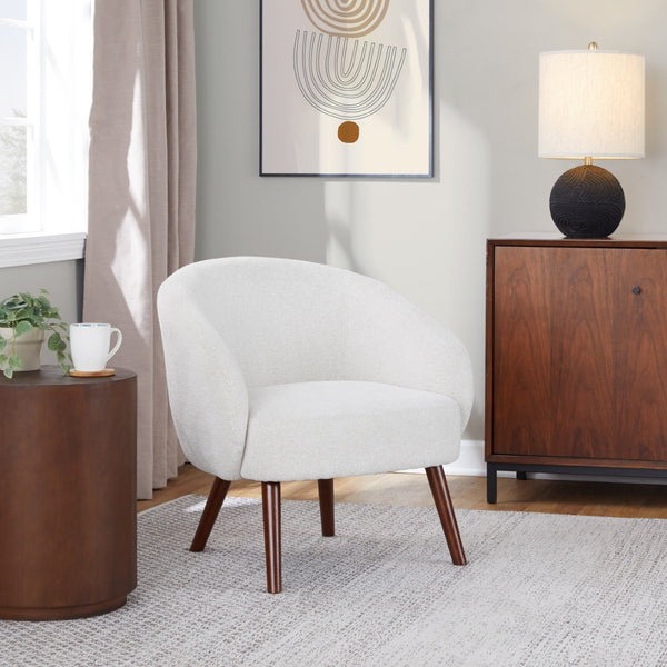 English Elm Contemporary Cream Upholstered Lounge Chair with Walnut Legs for Bedroom Reading B202P223424