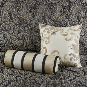 English Elm 5 Piece Aubrey Reversible Jacquard Bedspread Set King with Paisley Motif, Gold Sheen, Quilted Elegance Black 22.83 L x 18.11 W x 8.27 H B03597642