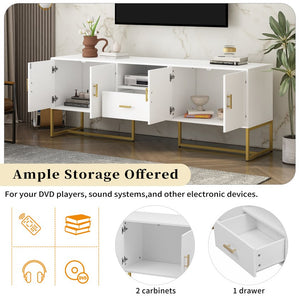 English Elm U-Can Modern TV Stand for TVs up to 70" with 2 Cabinets, Drawer, Shelf, Metal Legs & Anti-Tip Safety N724P198473K