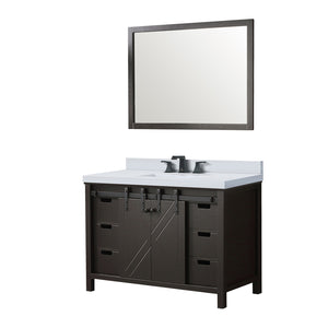 English Elm Brown 48 In. Bath Vanity Set With White Quartz Countertop, Matte Black Faucet & 44 In. Mirror B2731S01279