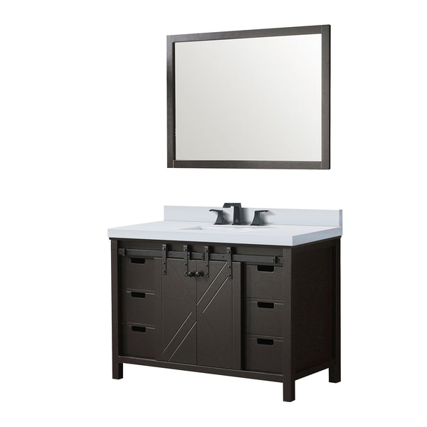 English Elm Brown 48 In. Bath Vanity Set With White Quartz Countertop, Matte Black Faucet & 44 In. Mirror B2731S01279