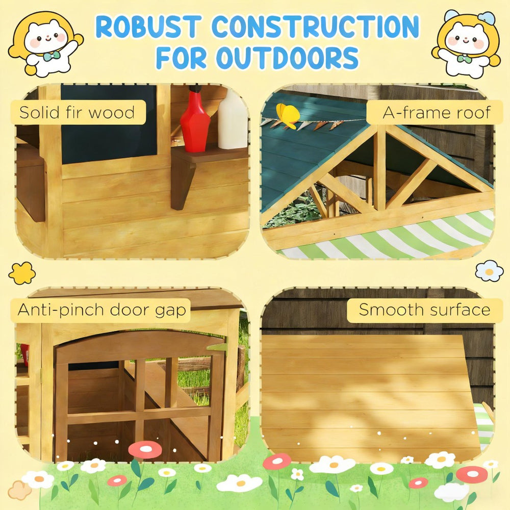 English Elm Kids Solid Fir Wood Outdoor Playhouse with Blackboards Windows and Waterproof Eave Cover T3971P442763
