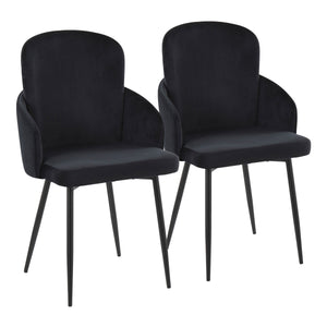 English Elm Dahlia Contemporary Dining Chair Set Of 2 In Black Velvet & Metal With Gold Accents For Elegance B202S01194