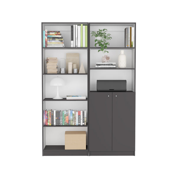 English Elm Layton Modern 2-Piece Bookcase Set with 8 Shelves & Concealed 2-Door Cabinet for Stylish Storage Multicolor 41 L x 28 W x 5 H B070S00247