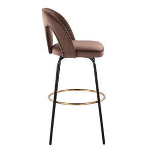 English Elm Fixed-height Swivel Barstools with Gold Footrest Black Frame White Upholstery Set Espresso B202S01884