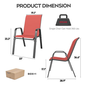 English Elm Outdoor Dining Chair Set of Four Teslin Fabric Powder Coated Frame Patio Seating Black+Red W3979P402399