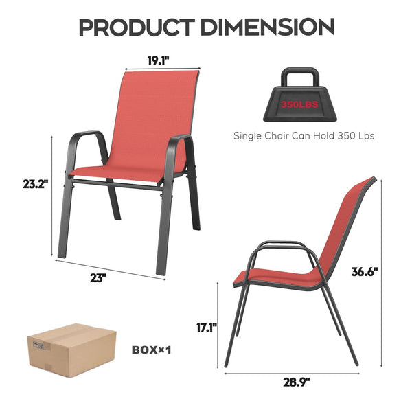 English Elm Outdoor Dining Chair Set of Four Teslin Fabric Powder Coated Frame Patio Seating Black+Red W3979P402399