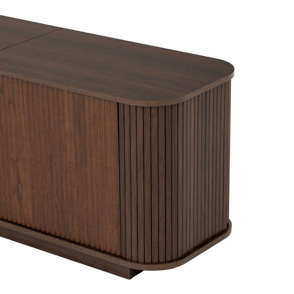 English Elm 70-inch Media Console with Sliding Groove Doors Solid Pine Legs and Cable Management N710P427899P