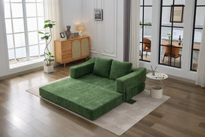English Elm Modern Modular Chenille Sofa Bed Fold-Out Convertible Floor Couch with Removable Backrest & Pockets in Green W1829P192398