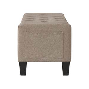English Elm Ottoman Storage Bench Tufted Linen Upholstered Entryway Seat with Lift Top Shelf Linen W2186P469999