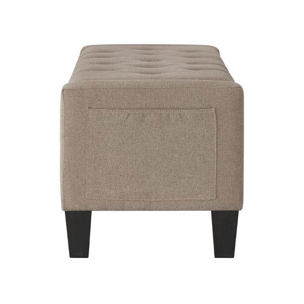 English Elm Ottoman Storage Bench Tufted Linen Upholstered Entryway Seat with Lift Top Shelf Linen W2186P469999
