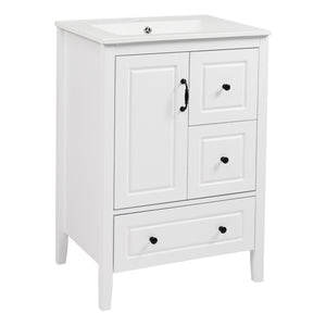 English Elm Christopher Knight Home® - 24 Freestanding Retro Bathroom Vanity with Ceramic Sink, Soft-Close Cabinet & Drawers, Painted MDF Finish White N759P292551K