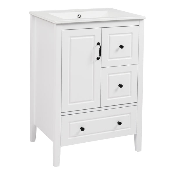 English Elm Christopher Knight Home® - 24 Freestanding Retro Bathroom Vanity with Ceramic Sink, Soft-Close Cabinet & Drawers, Painted MDF Finish White N759P292551K
