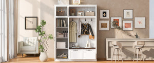 English Elm 3-in-1 Entryway Hall Tree with Cabinet Hooks Bench Drawers and Adjustable Shelving White SJ000160AAK