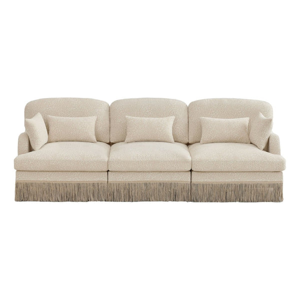 English Elm 100" Leopard Chenille Sectional Sofa with Tassel Trim Deep Seat Modular Living Room Couch Beige W5656S00004