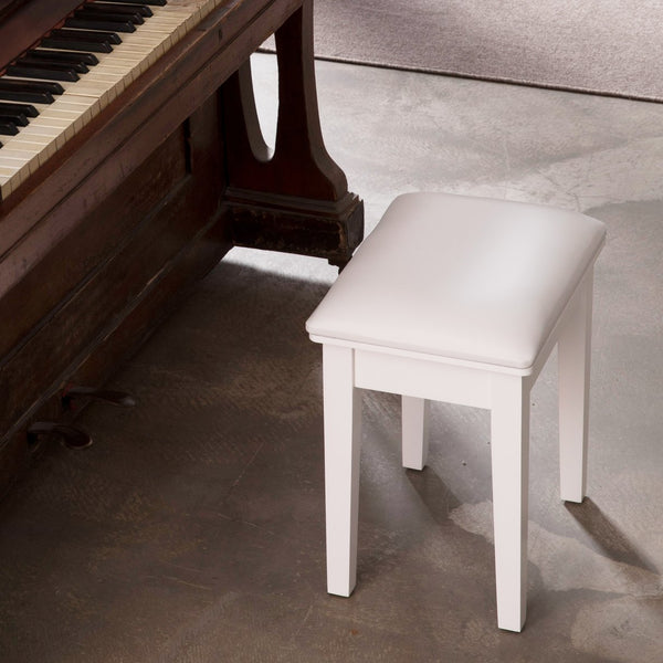 English Elm Vanity Stool with Cushion and Solid Wood Legs, White Finish — Comfortable PU Seat, Stable 264lb Load W3128P257656
