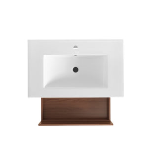 English Elm 30" Wall Mounted Bathroom Vanity Reddish Brown Mdf Two Soft Close Drawer Ceramic Sink W3133S00021