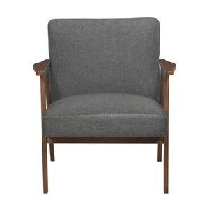 English Elm Modern Mid-Century Accent Chair Walnut Frame with Textured Linen Upholstery and Cushioned Seat Comfortfulness Dark Gray 26.5 L x 23.5 W x 10 H B011P308030