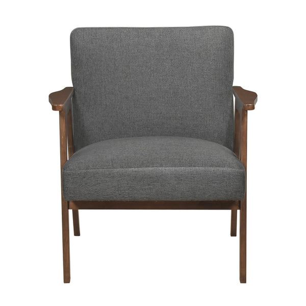 English Elm Modern Mid-Century Accent Chair Walnut Frame with Textured Linen Upholstery and Cushioned Seat Comfortfulness Dark Gray 26.5 L x 23.5 W x 10 H B011P308030
