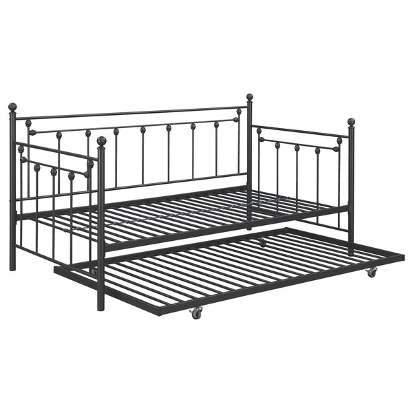 English Elm Tera Gunmetal Twin Daybed with Trundle — Farmhouse Spindle Design, Steel Frame, Caster Trundle & Slats B062P333394
