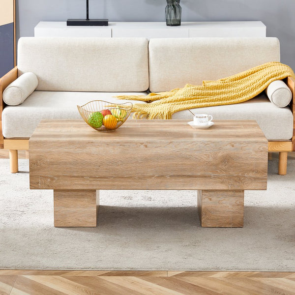 English Elm Modern Light Wood Texture MDF Coffee Table 43.3"x21.6"x17.2" — Spacious Top, Sturdy Legs, Easy Clean Finish W1151P295247
