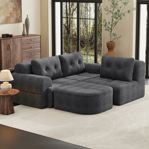 English Elm Modular Sectional Sofa with Chaise Full Foam Build Woven Fabric for Living Room Dark Grey W2379S00007