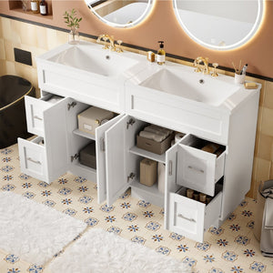 English Elm [video] 60 Inch Dual Sink Bathroom Vanity Mdf Cabinet Soft Close Doors Resin N729P000018K
