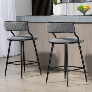 English Elm 26'' Modern Counter Height Bar Stools With Pu Upholstery & Sturdy Black Steel Frame For Kitchen Use W2215P196281