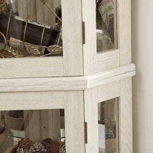 English Elm Lighted Corner Curio Cabinet - Elegant Glass Display With Adjustable Shelves & Bead Bulb Lighting - White W1758P300131