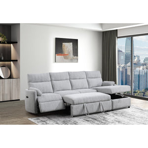 English Elm Grey Sleeper with Storage Chaise - Upholstered Grey Fabric, Power Recline, USB, Pull-Out Bed & Hidden Storage B201S00426