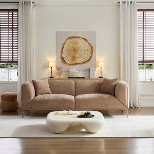 English Elm Modern 3-Seater Sofa with High-Density Foam Support, Durable Fabric, Ergonomic Comfort for Living Spaces Camel+Brown W2085S00088