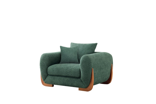 English Elm Upholstery Sherpa Tweed Armchair with Oak Legs for Living Room - Deep 27.5" Lounge Seat, Removable Cushion Green W2817P331378