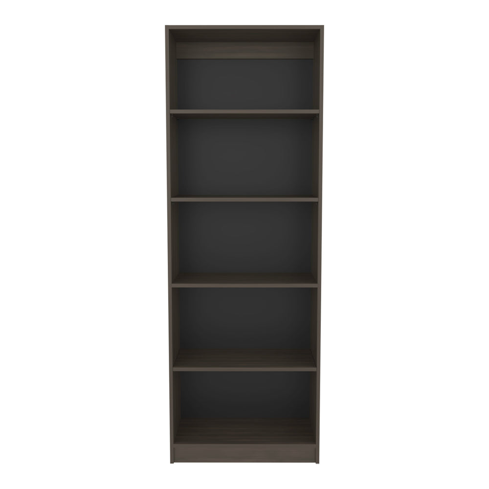 English Elm 4-Tier Bookcase Modern Vertical Storage in Dark Walnut & Black Wengue — Spacious, Eco-Friendly 4-Shelf Organizing Unit B097P350330