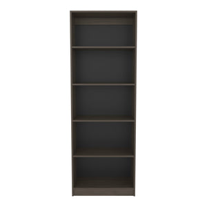 English Elm 4-Tier Bookcase Modern Vertical Storage in Dark Walnut & Black Wengue — Spacious, Eco-Friendly 4-Shelf Organizing Unit B097P350330
