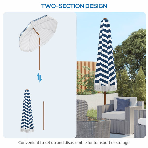 English Elm Outsunny 7 Ft Outdoor Patio Umbrella With Tilt & Vent, Stylish Blue Stripe Market Parasol For Shade W2225P200376-GIGA