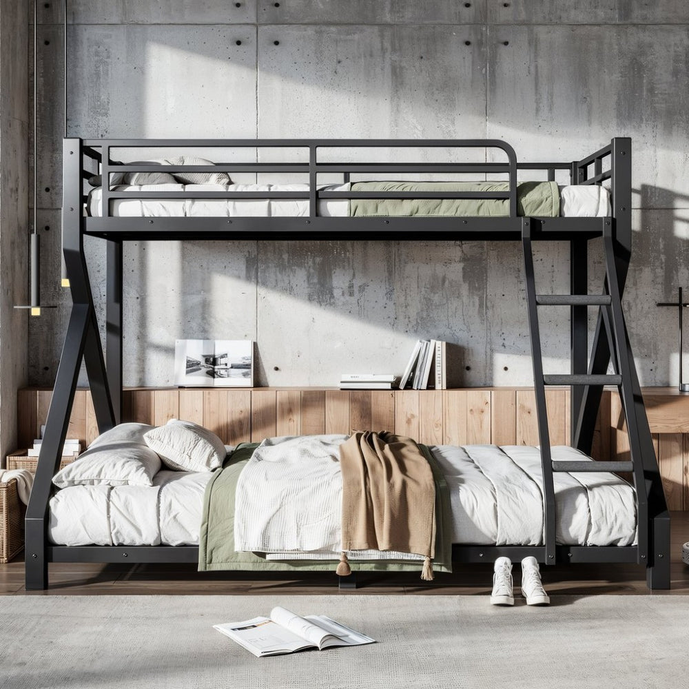 English Elm Twin Xl Over Queen Metal Bunk Bed Low Profile Steel Frame for Guest Rooms W5305S00032