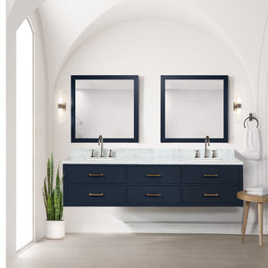 English Elm Blue Double Bath Vanity 80" W With Carrara Marble Top - Elegant Solid Wood Design & Easy Installation B2731P258108