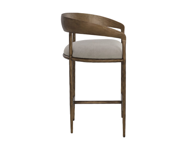 Sunpan Zanatta Stylish Barstool with Antique Brass Frame and Unique Hammered Metal Detailing for Any Space Zenith Taupe Grey