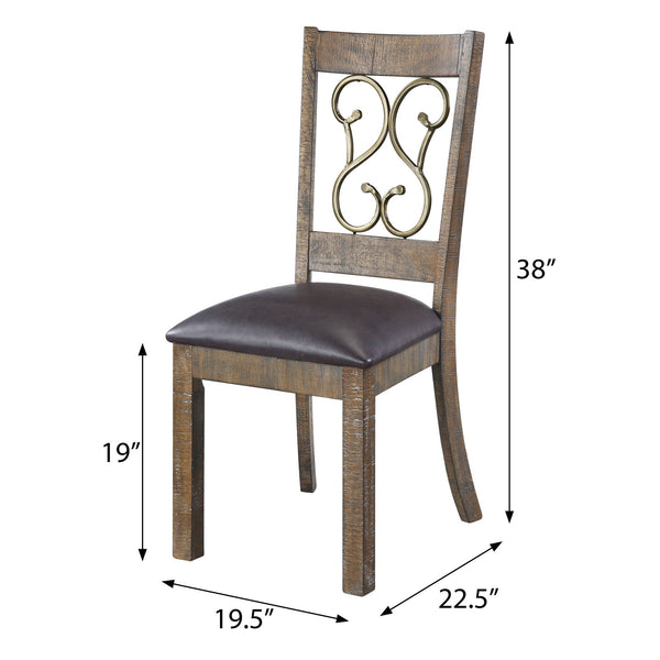 English Elm Weathered Cherry Open Scroll Side Chairs Set of 2 with Black PU Cushions — Stylish, Comfortable Design B062P186536