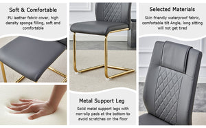 English Elm Table Set With Glass Top & Imitation Marble - 6 Comfortable Pu Chairs & Golden Stainless Legs W1151S04349-GIGA