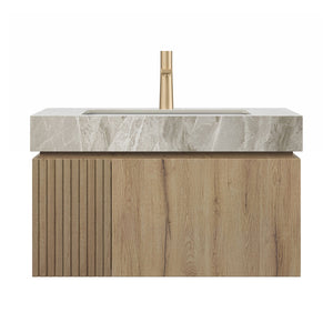 English Elm MURI Luxury Wall-Mounted 30" Bathroom Vanity with Sintered Stone Countertop and Ceramic Basin, Plywood Cabinet Light Gray,White Oak W2615S00334
