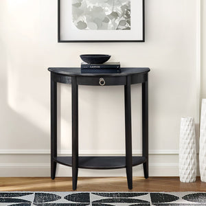English Elm Justino Black Finish Half Moon Console Table with Drawer & Open Shelf, Pine Legs, 50lb Limit B2726P401497