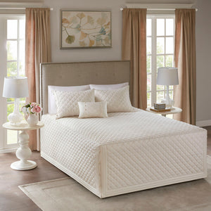 Madison Park Breanna Transitional 4 Piece Cotton Reversible Tailored Bedspread Set MP13-5486 Ivory