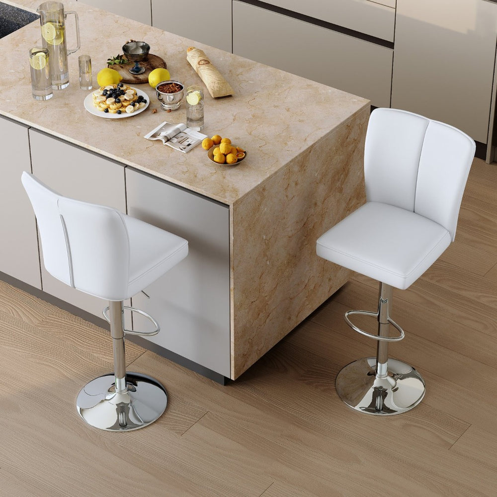 English Elm Modern Pu Leather Dining Chair Set of Six with Curved Back and Polished Metal Legs White+Silver W1151P370792