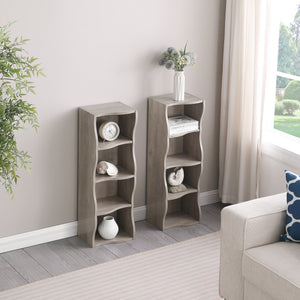 English Elm 8-layer ultra-thin 8-tier tall bookshelf with wavy edge design, space-saving display shelf for home office Gray W487P339354