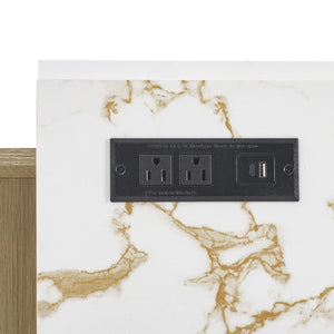 English Elm K&k Fluted Rolling Kitchen Island Faux Marble Top Power Outlet Storage Drawers Natural N707P353934Y