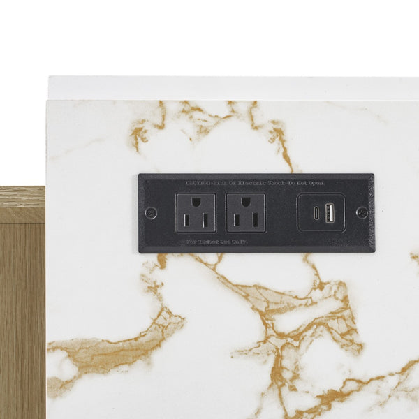 English Elm K&k Fluted Rolling Kitchen Island Faux Marble Top Power Outlet Storage Drawers Natural N707P353934Y